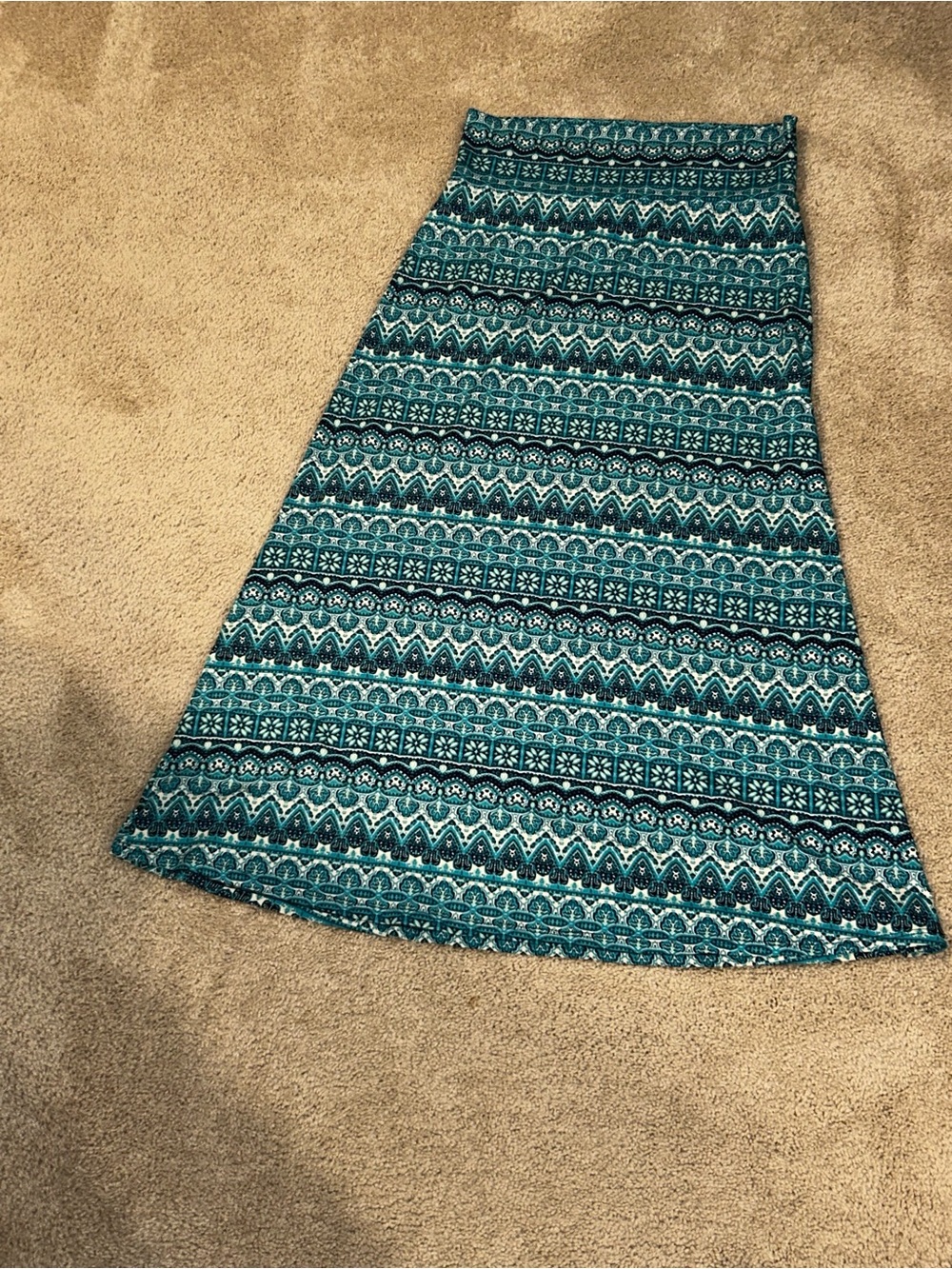 Teal Patterned A-Line Maxi Skirt
